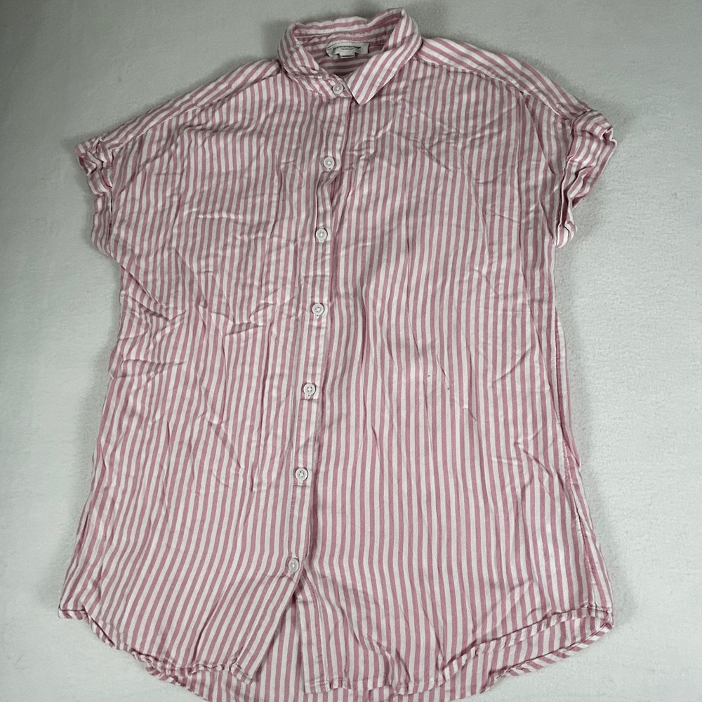 beachlunchlounge Collection‎ Pink White Stripe Short Sleeve Shirt Women's Size S